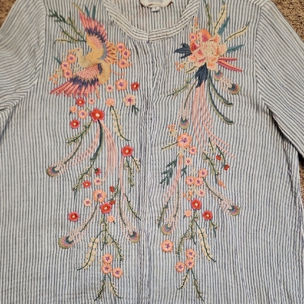 Johnny Was Karen Voyager Striped Embroidered Tunic - Picture 3 of 12